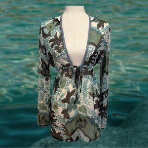 Y2K Periscope Beaded Cut-Out Sheer Long Sleeve Tie Back Fairy Top Size M